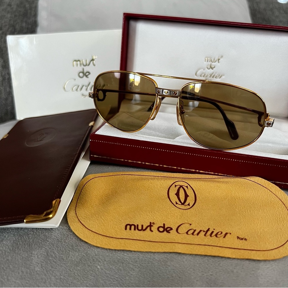 (SOLD)Rare Cartier Santos 24K Gold-plated Aviator Sunglasses (Vintage)